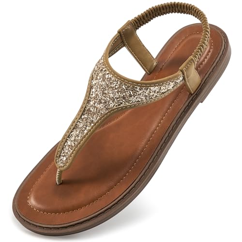 Aomigoct Flat Sandals Women Dressy: Light Brown 8.5 Comfortable Summer Beach Sandal for women - Casual Ladies Fashion Walking Shoes