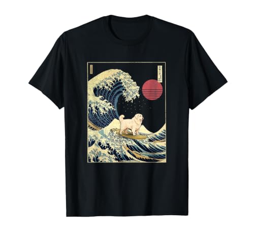 Great Pyrenees Japanese Kanagawa Wave Funny Surf Dog T-Shirt, Men, Black, 3X-Large (Option 2)