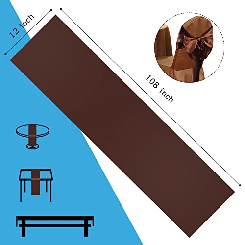 12 Pack 12" X 108" Satin Table Runners, Satin Silk Table Runner For Party, Wedding, Chocolate #TOP1