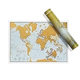 EXCELENTE CALIDAD – MAPA VIAJES: impreso en papel de seda de 170 g/m² con una capa dorada con un mapa rasca de tamaño de viaje mide 42 cm (a) x 29,7 cm (A).