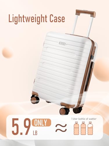 Carry on Luggage 22x14x9 Airline Approved with Spinner Wheels, Hardside Lightweight 20" Carry on Suitcase Airline Approved TSA Lock (Beige)2