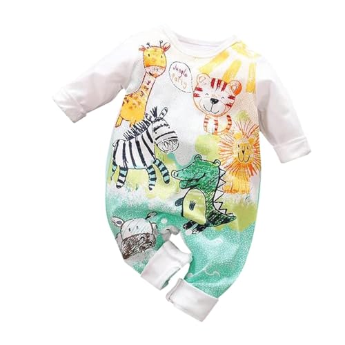 Image of Aoswep - Cute Giraffe + Zebra With Floral Print Long Sleeve Baby Girl Clothes White Jumpsuit baby girl bodysuit
