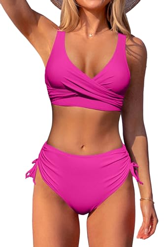 Beachsissi Damen Hoch taillierte Badeanzüge Criss Cross Drawstring Side...
