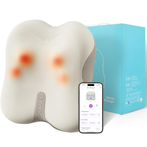 Arboleaf Cojín de Masajeador Shiatsu con Bluetooth y Control por APP, Masajeador Cuello, Espalda y Lumbar, Almohada de Masaje Eléctrico con Calor, Ideas de Regalo para Hombre, Mujere, Madre y Padre
