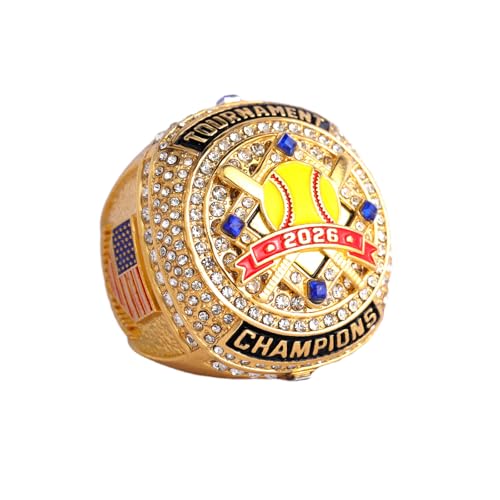 Image of 2 pcs Pack or 12 pcs Pack Softball Championship Trophy Ring Award Gift for Tournament Champion Team palyers Awards Trophy on Side Size 9.5