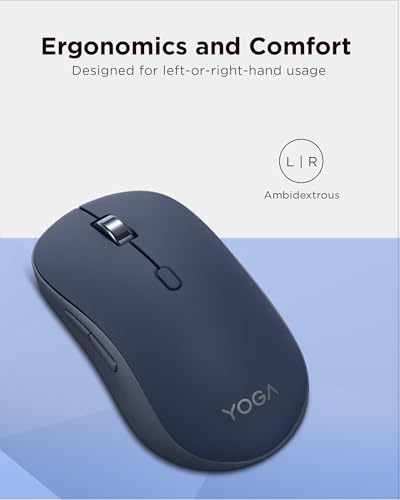 Image of Lenovo Yoga Bluetooth Silent Mouse, 3 Level DPI Adjustment, 36 Month Battery Life, Bluetooth 5.3, 3 Device Paring, Whisper Quiet, Programmable Buttons, Smooth Finish, Cosmic Blue