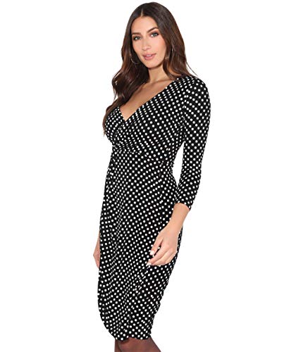 KRISP Robe Femme Portefeuille Pois Moulante Cocktail Chic Pin up Soirée Fluide Élégante Confortable, Noir, 38, 6487-BLK-10.3