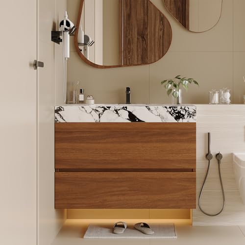 30 inch Modern Floating Bathroom Vanity with Faux Marble Countertop