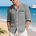 Men's Linen Long Sleeve Shirts Casual Button Down Untucked Shirt Vacation Wedding Shirts with Pocket Fashion Clothes Dark Gray-M