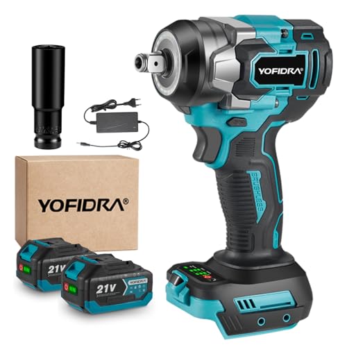 Yofidra Atornillador de impacto inalámbrico, 3 marchas, llave de impacto eléctrica sin escobillas, llave de impacto giratoria de 1/2' para casa y coche