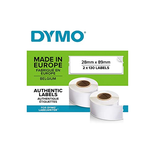 DYMO Authentic LabelWriter Address Labels | 28 mm x 89 mm | Self-Adhesive | Roll of 130 | 2 Pack (260 Easy-Peel Labels) |for LabelWriter Label Makers | Made in Europe