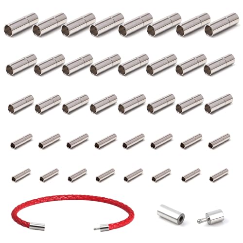 Sixfolo 40 Pcs Embout de Cordon pour Bijoux Fermoir de Bracelet Cuir Rond Fermoir Magnétique en Cuivre Fermoir a Visser Collier pour DIY Cordon en Cuir,...