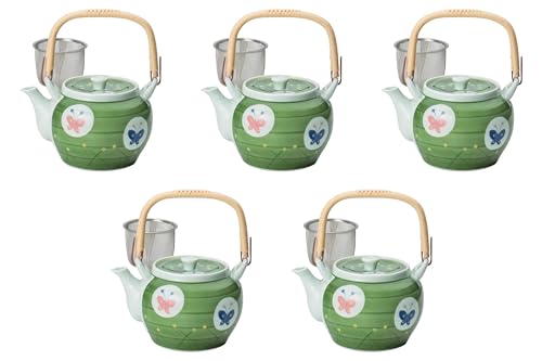 Set of 5 Green Rolled Butterfly U 6 Earthenware Pot, 5.3 x 4.3 inches (13.5 x 11 cm) 950cc | Arita Ware Pottery Setomonohonpo