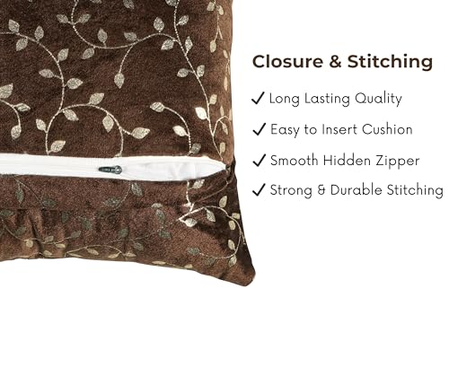 Image of RD TREND Premium Velvet Cushion Covers Set of 5 | Soft Decorative Throw Pillow Covers for Sofa, Bed & Living Room | Cushion Cover 18 inch x 18 inch (45x45 cm) Chocolate Brown
