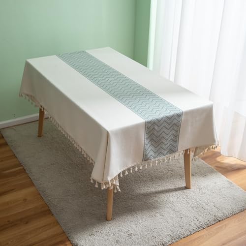 Nappe anti taches rectangulaire 140x300 cm jacquard beige vert Daesar - 3