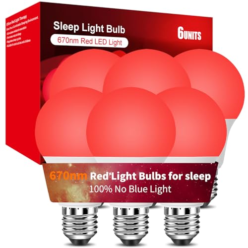 Aogled Red Light Bulbs for Sleep 9W E26 Red Night Light 670nm LED Light Bulb A19 120V Equivalent Dim Light Bulbs for Bedroom Baby Nursery Natural Sleep