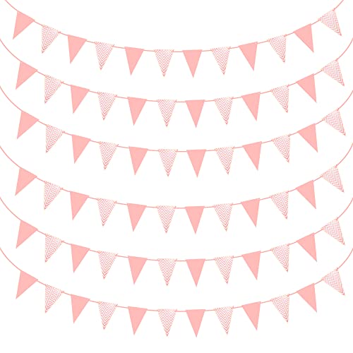 BannièRe De Fanions De Papier, 30 MèTres Guirlande De Fanions, Fanions Triangulaires, BannièRe De FêTe De Guirlande, Drapeau Du Triangle Pour Mariage NoëL Anniversaire DéCor, 6 Banderoles (Rose)