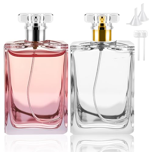 Bohoray 2 pièces atomiseur de Parfum Rechargeable, Flacon de Parfum Vide Transparent Flacon de Parfum Rechargeable avec Pompe atomiseur et Entonnoir pour Femme ou Fille (100 ML)