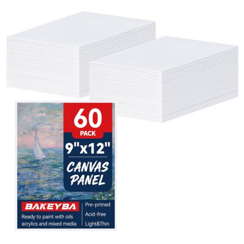 BAKEYBA Canvas Boards 60 Pack, 9x12 Inch Painting Canvas Panels White