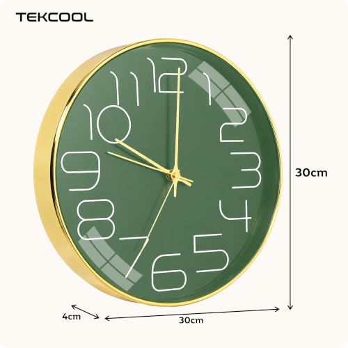 Image of TEKCOOL Plastic Digital Wall Clock 12 inch Silent Quartz Decorative Non-Ticking Classic Clock Battery Operated Round Easy to Read for Room /Home /Kitchen /Bedroom /Office /School-(Mehendi Gold)'