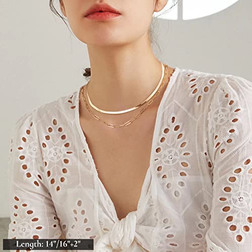 Layered Initial Necklaces For Women, 14K Gold Plated Layering Snake Choker Necklace Paperclip Chain Necklace For Women Square Letter A Initial Necklaces Gold Layered Necklaces For Women Girls Jewelry #TOP2