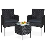 SONGMICS Balkonmöbel, Gartenmöbel-Set, aus PE-Polyrattan, Lounge-Set, Tisch und 2 Stühle, Terrassenmöbel, Outdoor, für Terrasse, Balkon, Garten, schwarz-grau GGF003B02