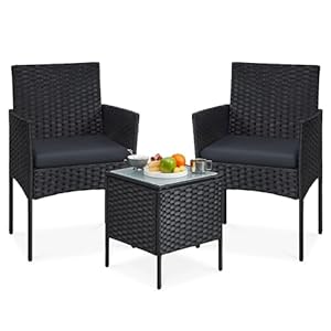 SONGMICS Balkonmöbel, Gartenmöbel-Set, aus PE-Polyrattan, Lounge-Set, Tisch und 2 Stühle, Terrassenmöbel, Outdoor, für Terrasse, Balkon, Garten, schwarz-grau GGF003B02