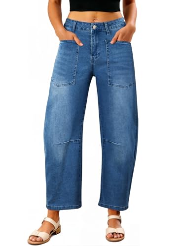 Image of EVALESS Barrel Jeans Women Baggy Stretchy Cropped Denim Pants