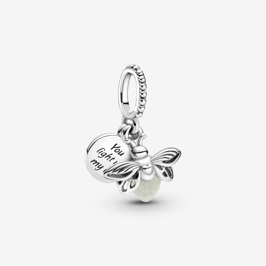 PANDORA Glow-in-the-Dark Firefly Dangle Charm - Compatible Moments Bracelets - Gift for Women - Sterling Silver with Glow-in-the-Dark Glass - with Gift Box - Image 2