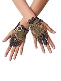 Sacina Black Floral Fingerless Gloves, Victorian Steampunk Wristband, Gothic Vintage Accessories for Women