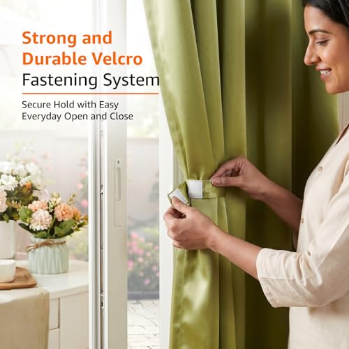 Image of Amazon Basics - Room Darkening Blackout Door Curtains, 100% Room Darkening | 9 Feet |Set of 2| Plain Design | for Living Room and Bedroom | 115cmx 274cm, Color- Green