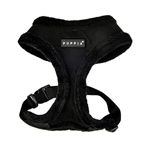 Puppia Hundegeschirr für kleine und mittelgroße Hunde - Terry Harness A - verstellbar und komfortabel Schwarz M (1er Pack)
