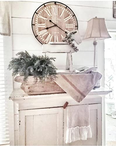 Mode Home 24 Inch Oversized Famhouse Wall Clock, Rustic Antique Wood With Metal Circle And Large Engraved Numerals, Silent Battery Operated For Office Kitchen Bedroom Living Room, Nature #TOP4