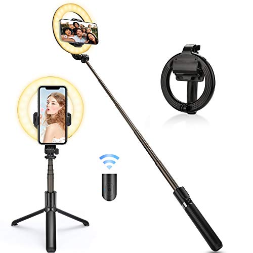 LED Ring Selfie Lights,Senli Flashes Tripod Stand & Phone Holder,Bluetooth Remote Rechargeable Dimmable Selfie Ring Light for Live Streaming & Makeup, TikTok, YouTube, Vlog, Photography Selfie Stick