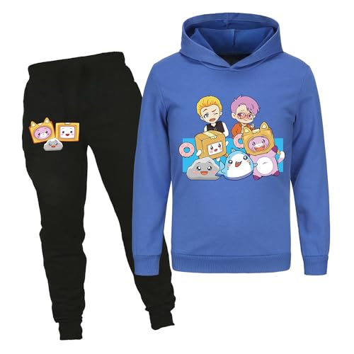 Foxy and Boxy Merch Kids Cotton Hoodie Boys Girls Tops Jumper Hoody+Trousers 2pcs Tracksuit (Navy Blue 9-10 Years)