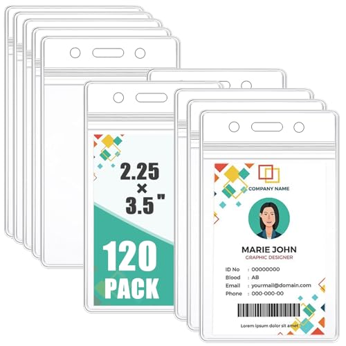 120 Pcs ID Card Name Badge Holder Clear Vertical Waterproof