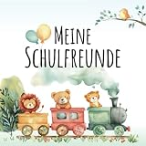 Meine Schulfreunde: Freundebuch Dampflok, Eisenbahn & Zug | Züge Freundschaftbuch für Jungen und Mädchen | Geschenk zur Einschulung, Schulanfang, ... | Erinnerungsalbum 21x21 cm | Für Schulkinder