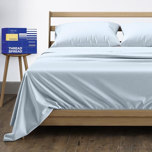 Image of THREAD SPREAD Full Size Bed Sheets, Luxury 1000 Series Paradise Collection 100% Egyptian Cotton Sheets Full Size Set (4 PC, Light Blue), Silky Soft, Cooling, Sateen, 16 inch Deep Pocket Hotel Sheet Set