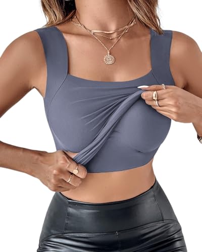 CHICME Women's Padded Tanks Shapewear Tops High Strechy Sleeveless Plus Size Tops Camisole Gray-XXL