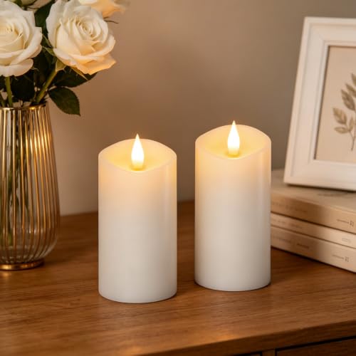 Image of Flameless LED Candles 3 inchx6 inch Set of 2, Battery Operated with Remote & Timer, 600-Hour on 2 AA Batteries, Flickering Realistic Flame, White for Indoor /Outdoor