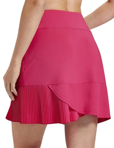 MoFiz Tennisrock Damen Hosenrock Damen Knielang Hohe Taille Activewear Skort Sportrock UV Schutz Atmungsaktiv Röcke mit Innenshorts Rosa XL