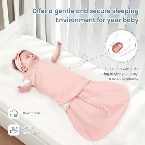 Image of ZIGJOY Sleep Sack Swaddle 1.0 Tog Baby Wearable Blanket 100% Cotton Baby Swaddle Blanket for Newborns 6-12 Months Ocean&Pink