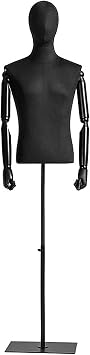 Male Mannequin Half Body Manikin, Adjustable Height Man Model with Metal Base, 360 Rotatable Arms &Head, Torso Mannequin Body Display for Shop Window Exhibition Schwarz,Quadratischer Sockel
