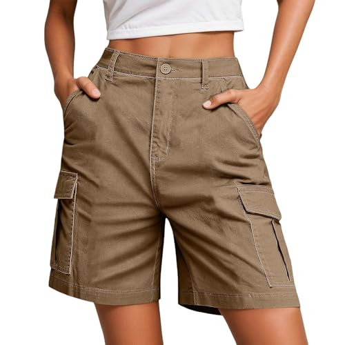 Générique Grique Short Randone Femme Coton Shorts ermuda Lger - De Cargo Impermale Schage Rapide avec Poches Zippes pour Camping en t Kaki L