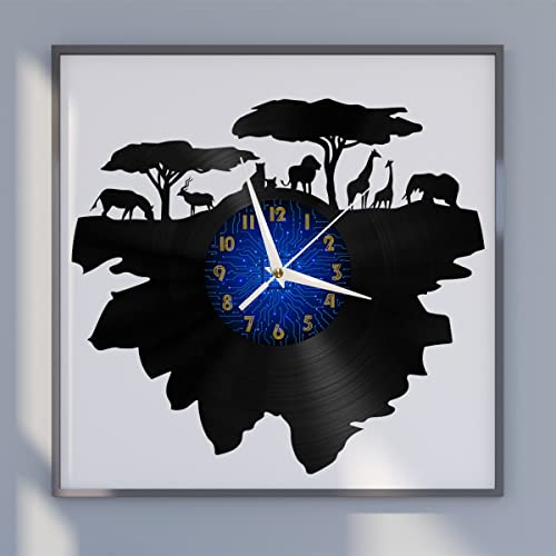 Générique VCSFR Horloge Murale en Vinyle décor Animal Africain, Horloge Murale silencieuse et sans tic-tac alimentée par Batterie pour Cuisine Maison Salon Chambre...