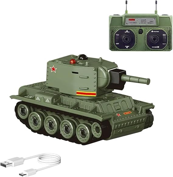 1:64 Mini RC Toy with Infrared Battle System - Palm-Sized Remote Control Military Tank | Rechargeable 2.4GHz Full Function Tank for Kids 6+ Years (Green)-image-12