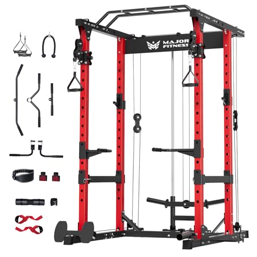 MAJOR FITNESS Drone1 Power Cage - Multi-Function Power Rack for Home Gym (Power Cage Only, Red)