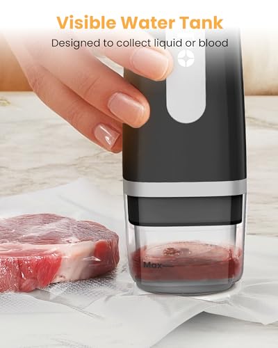 FEPPO Vacuum Sealer for Food with Visible Water Tank, Handheld Saver Compact Vacuum Sealer Machine with 30 Reusable Bags for 6X Preservation & Fresh, Black
