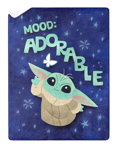 Disney Star Wars The Mandalorian Adorable Silk Touch Throw with Plush Fleece Back 46' x 60'