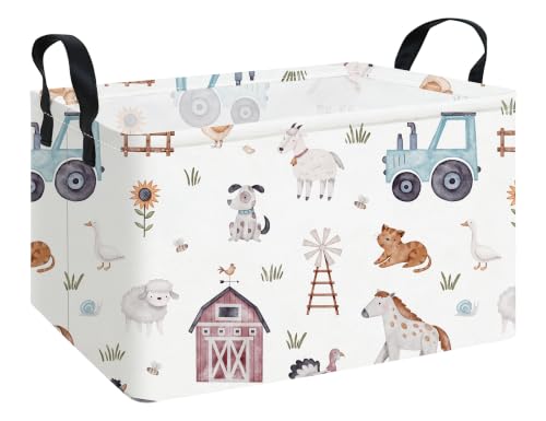 Rectangular Farm Animal Print Storage Bin, Foldable Closet Organizer Basket